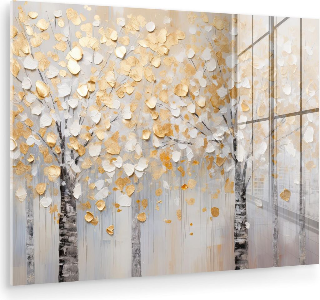 MuchoWow Glasbilder - Bilder auf Wandbild - Foto auf Glas Bäume - Aquarell - Kunst - Natur 40x30 cm Wanddekoration aus Glas - Acrylglasbild - Acry...