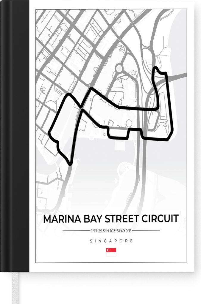 MuchoWow Notizbuch Tagebuch Haushaltsbuch Notebook A5 Rennsport - Sport - Rennstrecke - Singapur - Marina Bay Street Circuit - Weiß - Notizblock...