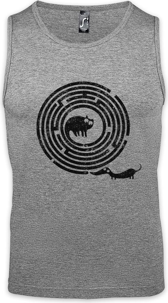 Urban Backwoods Cat Dog Maze, Ärmelloses T-Shirt, Farbe: Hellgrau, Größe: L