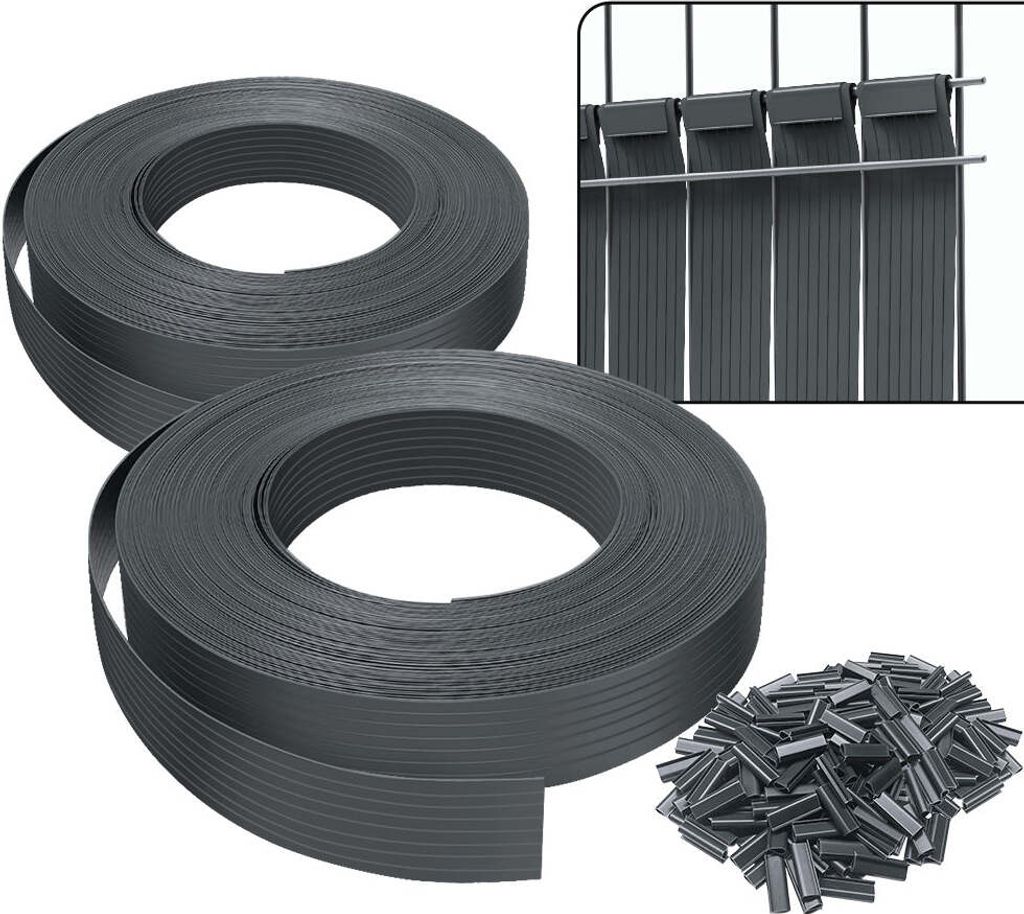 VOUNOT Sichtschutzstreifen für Doppelstabmatten 150m x 4.7cm, PVC Sichtschutz Zaun mit 300 Clips, Grau