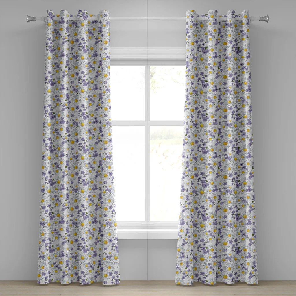Paire de rideaux décoratifs printaniers motif camomille 280 x 245 cm
