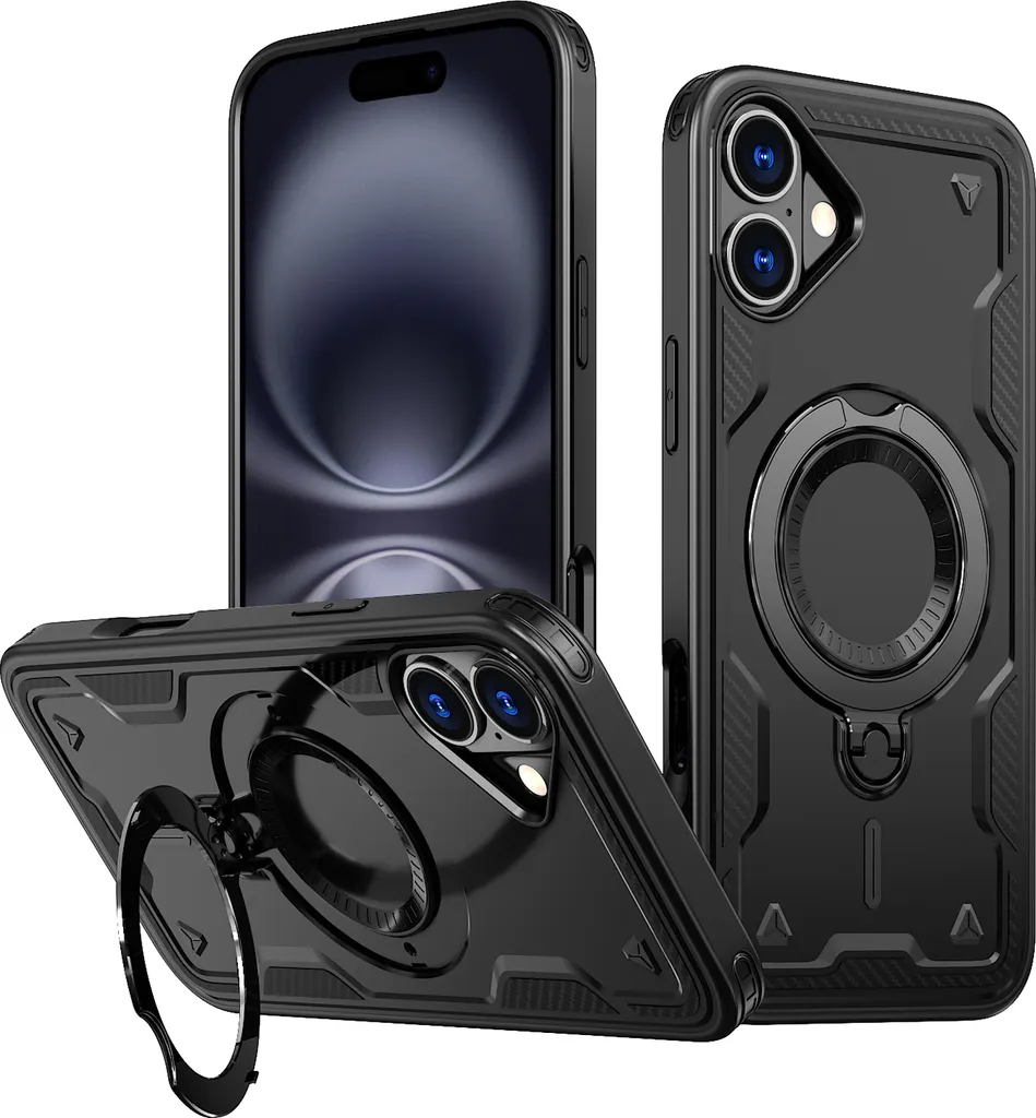 Custodia iPhone 16 Plus Militare Magnetica: Protezione con Anello Nero