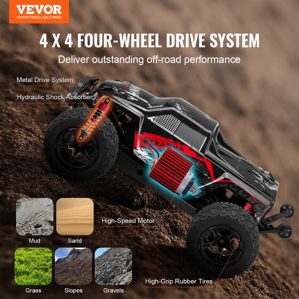 VEVOR Voiture Télécommandée 1:10 RC All Terrain 4WD 38km/h avec Wheelie