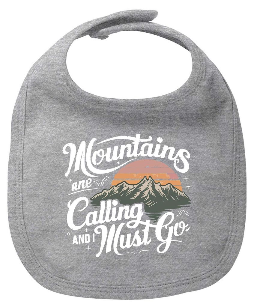 Huuraa Baby Lätzchen Mountains are calling and i must go Heather Grey Klettverschluss Baumwolle Latz Geschenkidee