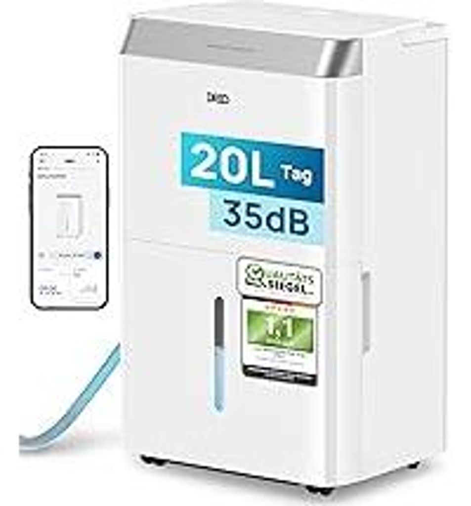 Dreo Luftentfeuchter elektrisch, App & WLAN, 20L/24h, Raumentfeuchter leise 35dB, 40m²/100m³, Entfeuchter energiesparend, 3 Modi, 3,4L Tank, Wäs...