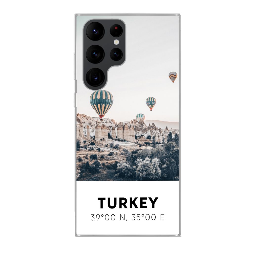 MuchoWow Handyhülle Schutzhülle Hülle für Samsung Galaxy S22 Ultra Heißluftballon - Türkei - Sommer - Grau Silikon Softcase Handy Hülle - ...