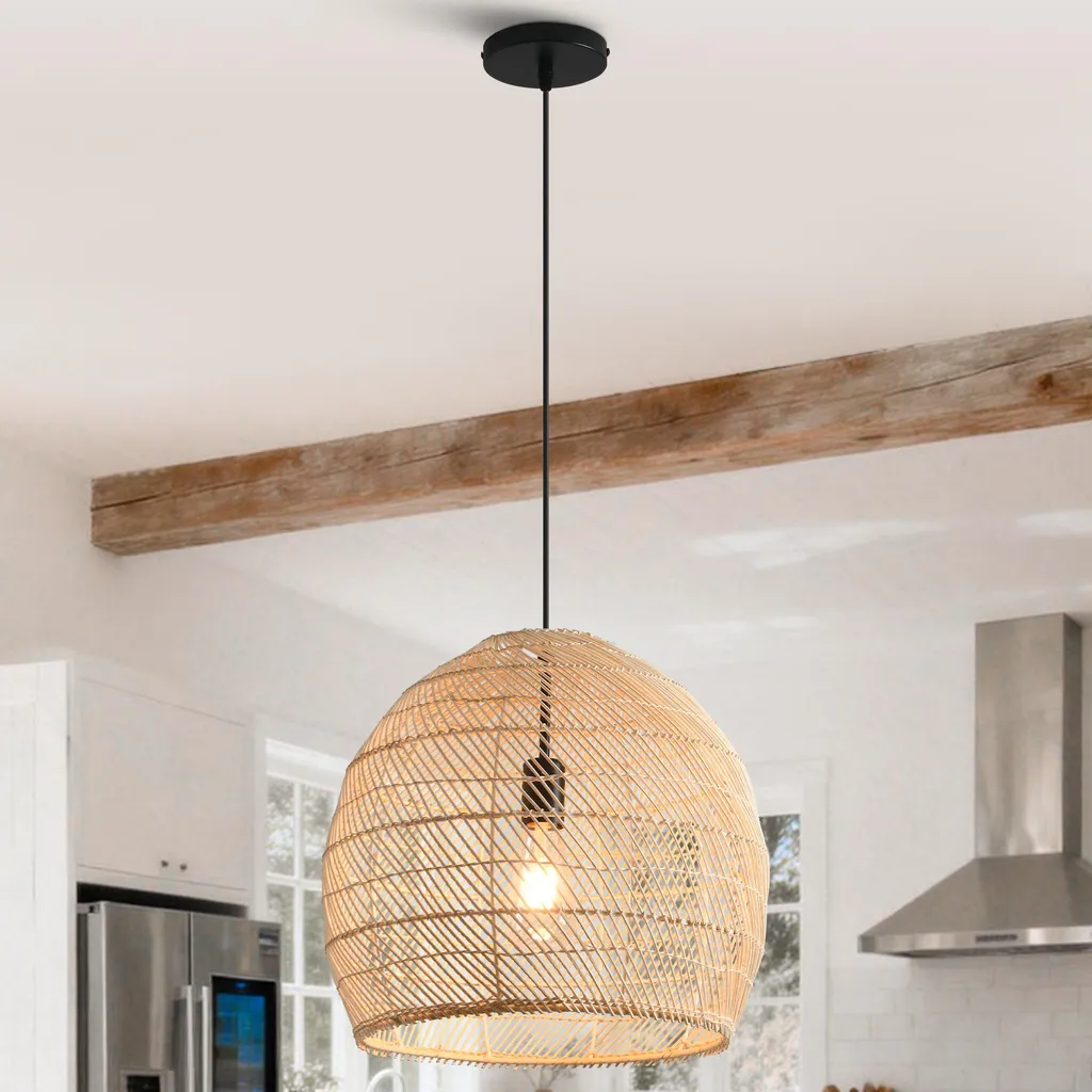Suspension en rotin naturel 40cm luminaire bohème avec douille E27