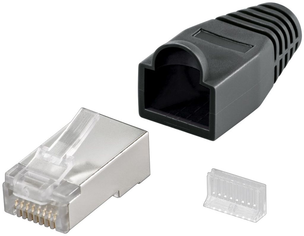 goobay Modularstecker RJ45 geschirmt mit Knickschutz Produktbild 