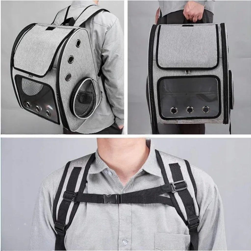Sac de voyage 3 en 1 pour chien et chat, gris, avec brosse pour 10kg max - 10