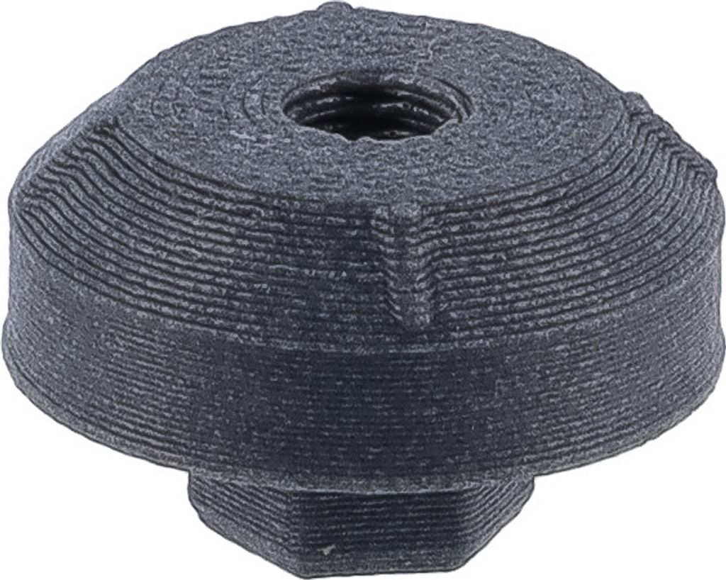 A 3D printed part with visible layer lines, likely a component for a kitchen appliance.