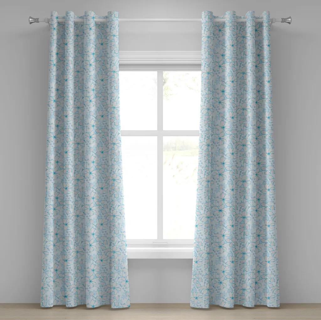 Rideau à œillets bleu ABAKUHAUS fleurs abstraites 280x245cm 2 panneaux