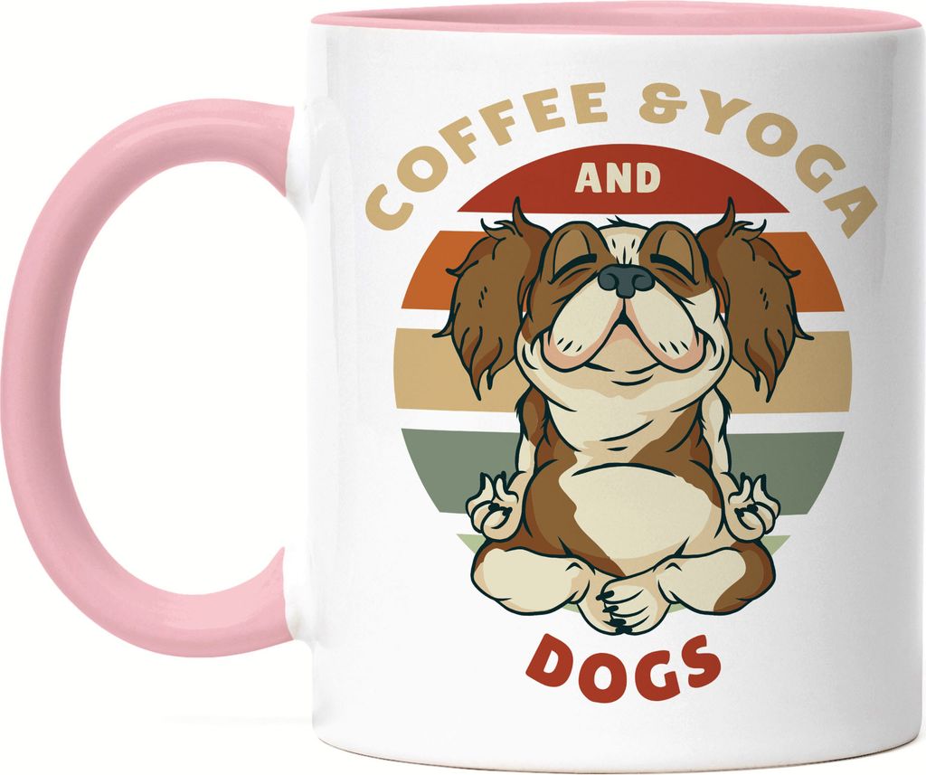 Coffee, Yoga & Dogs Tasse Rosa Büro Meditation Yoga Süßer Hund Geschenkidee Yoga-Studio Mental Health