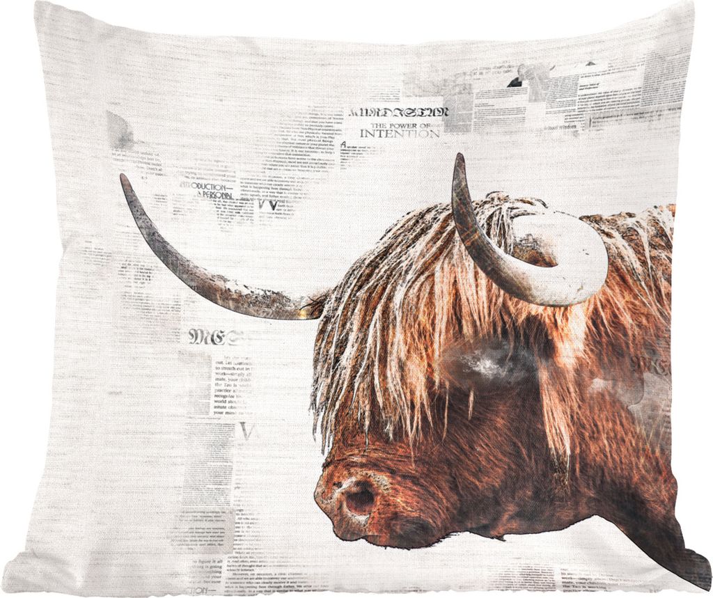 MuchoWow Zierkissen Sofakissen Wohnzimmer Dekokissen 45x45 cm Schottisches Hochlandrind - Zusammenfassung - Schlafpolster - Polster für das Sofa