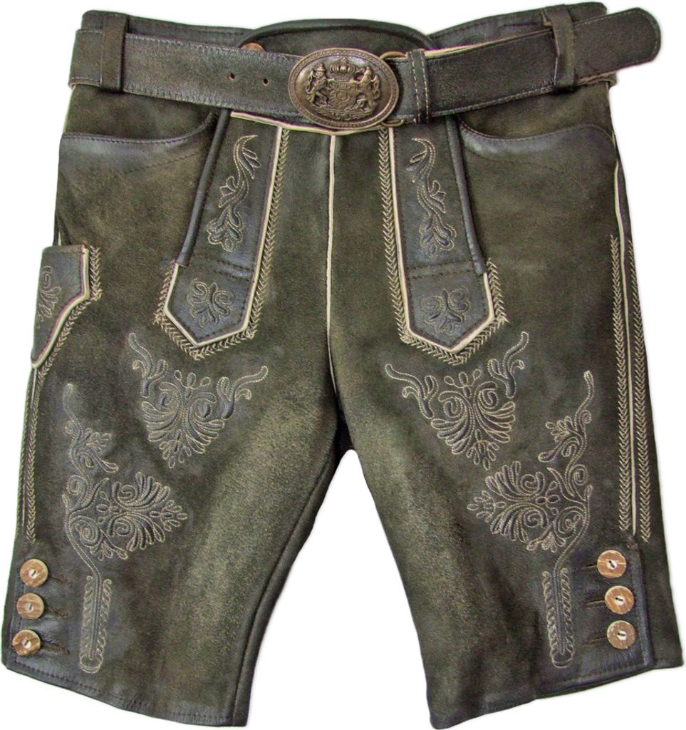 MADDOX Kurze Lederhose "Ammersee" mit Gürtel | Antik Smoke Größe: 46