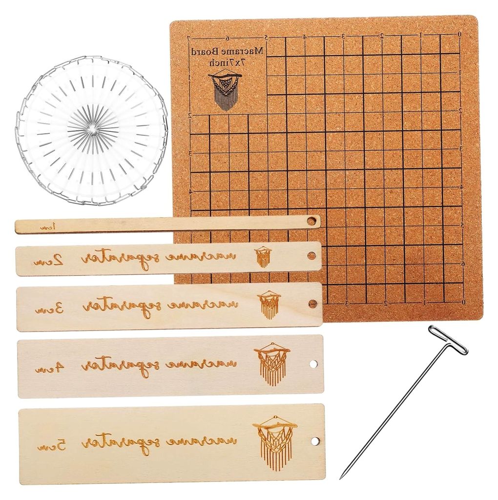 Makramee Brett Mit 5 Stück-Pack Hilfslineal T-nadeln Und Anleitung Korkbrett 20,5 x 20,3cm Für Anfänger Und Kreative Handarbeitsprojekte