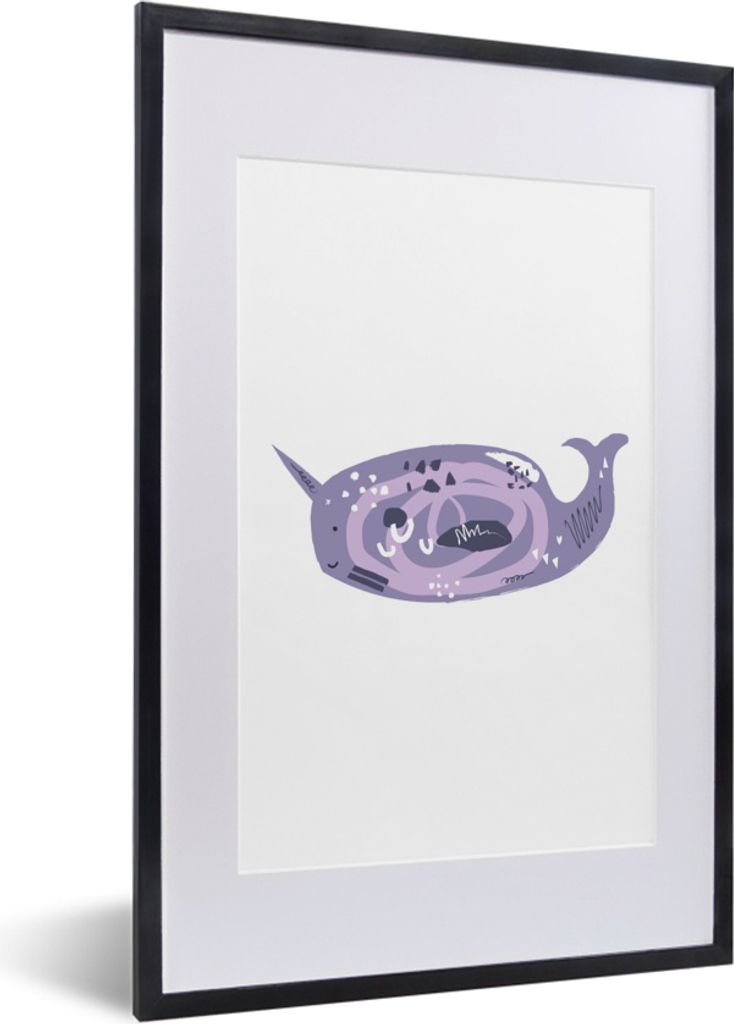MuchoWow MuchoWow Gerahmtes Poster Narwal - Lila - Pastell 40x60 cm - Poster mit zchwarzem Bilderrahmen - Poster in Rahmen