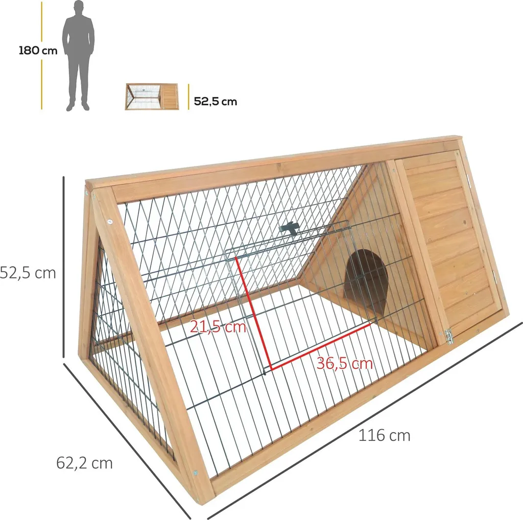 Abri bois pour petits animaux jaune 116cm avec structure triangulaire