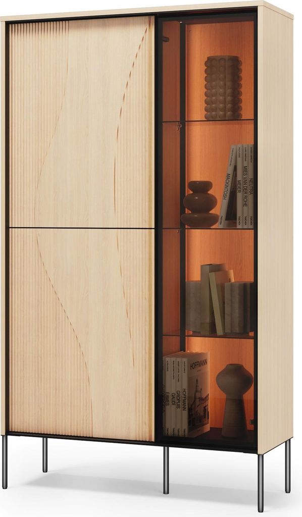 Furniture24 Vitrinenschrank Flow Fw-02 Modern Push To Open Vitrine Mit Led 92 X 157 X 34 Cm