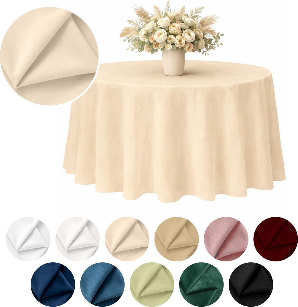 Mantel redondo de terciopelo en color crema, diámetro 320 Imagen del producto 