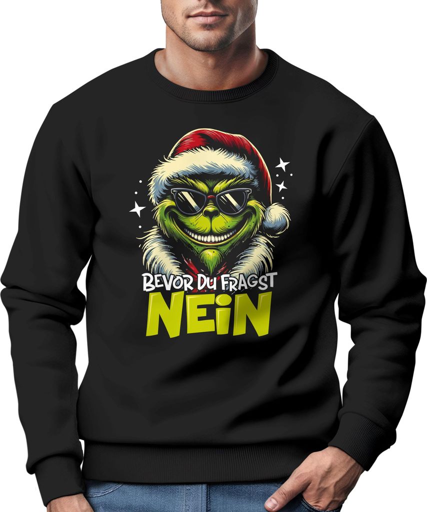 Sweatshirt Herren Weihnachtspullover Grinch Spruch Weihnachten Nein Weihnachtmuffel Moonworks