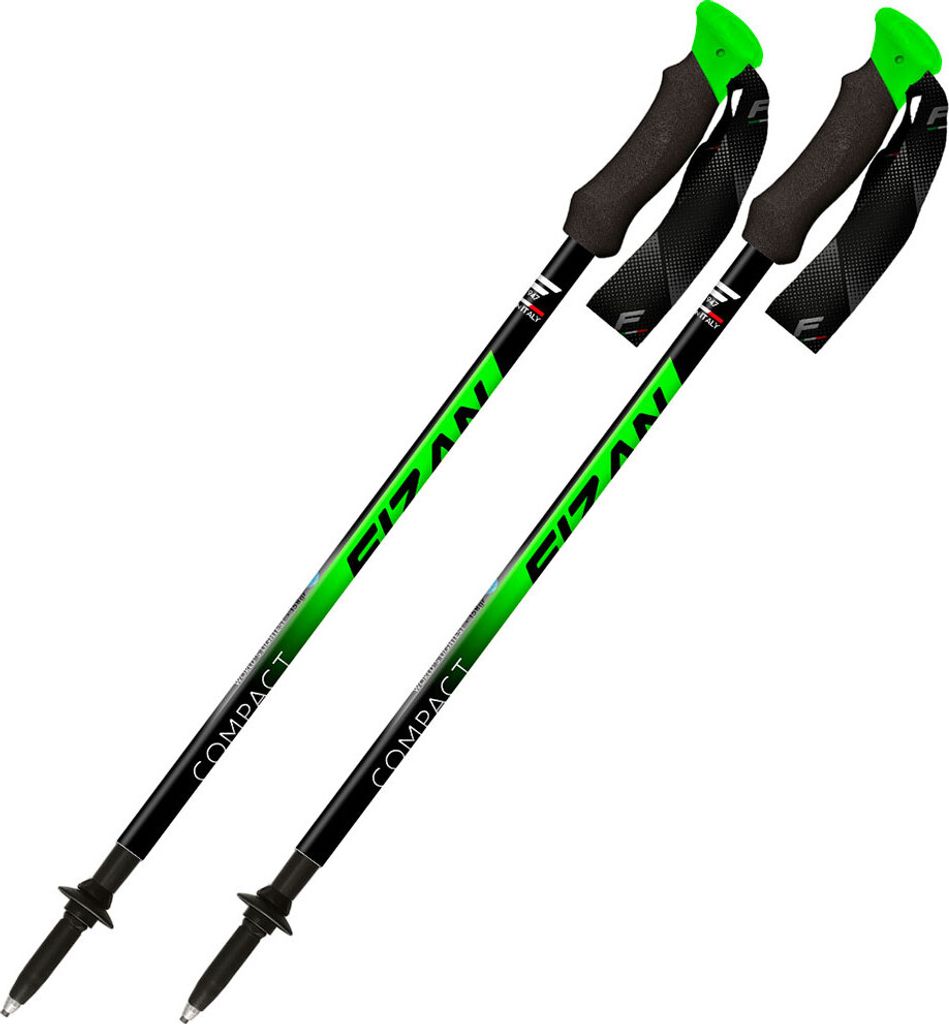 FIZAN Trekkingstock Compact 3 green verstellbar 59-132 cm leichtester Alustock der Welt ,nur 158Gramm
