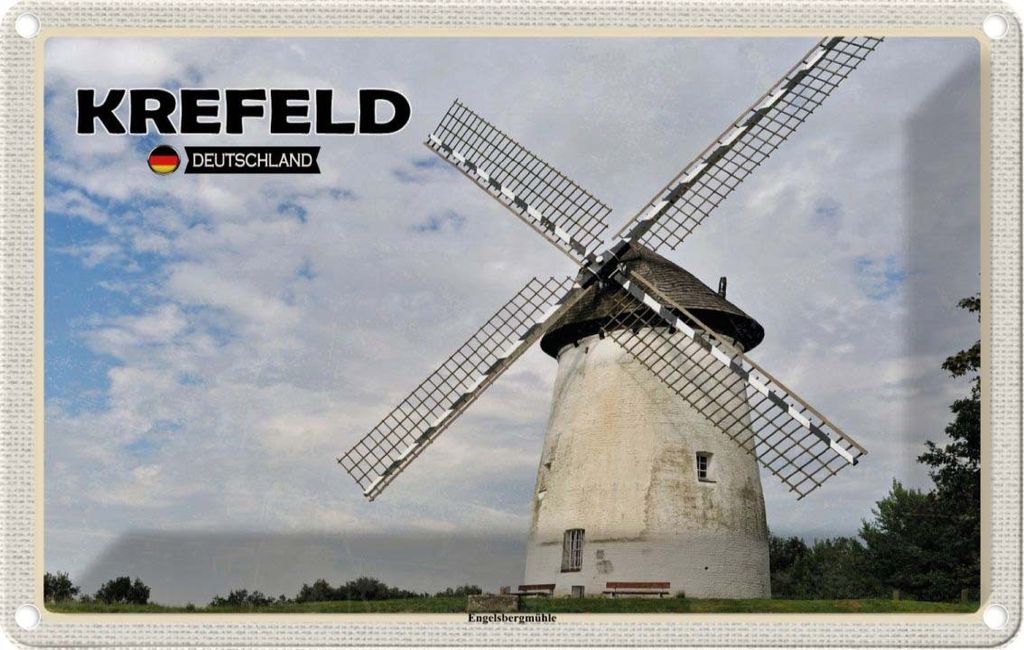 vianmo Blechschild 12x18 cm Krefeld Engelbergmühle Wiese Bildmotiv Reisemotiv Abenteuer Reisen