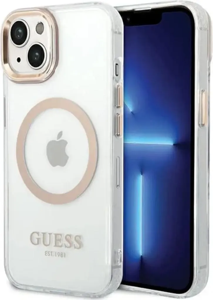 CG Mobile Guess - Custodia rigida Magsafe PU granulosa con anello dorato per iPhone 16 Pro, design sottile e leggero, compatibilità MagSafe per ricarica wireless, facile da inserire, protezione contro