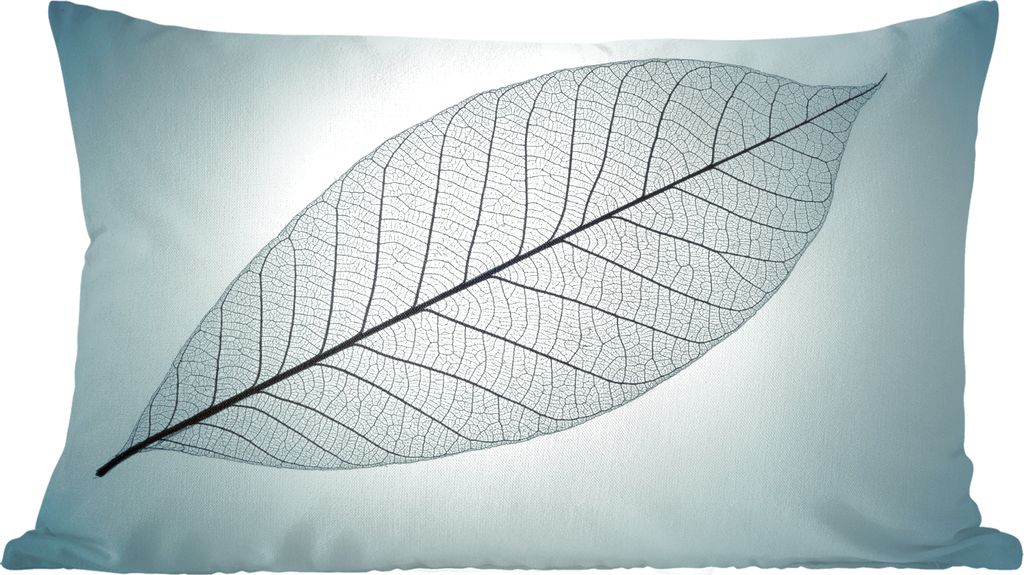 MuchoWow Zierkissen Sofakissen Wohnzimmer Dekokissen 60x40 cm Bild eines botanischen Blattskeletts im Hintergrund mit der Farbe Cyan - Kopfkissen...