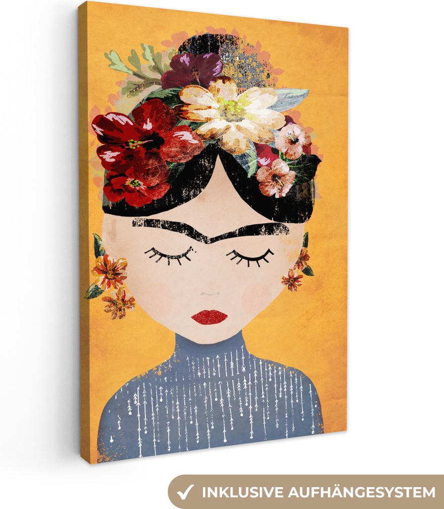 OneMillionCanvasses - Leinwandbilder - 90x140 cm, Frau - Blumen - Gelb - Kunst, Wandbilder Kunstdruck Wanddekoration - Foto auf Leinwand - Gemäl...