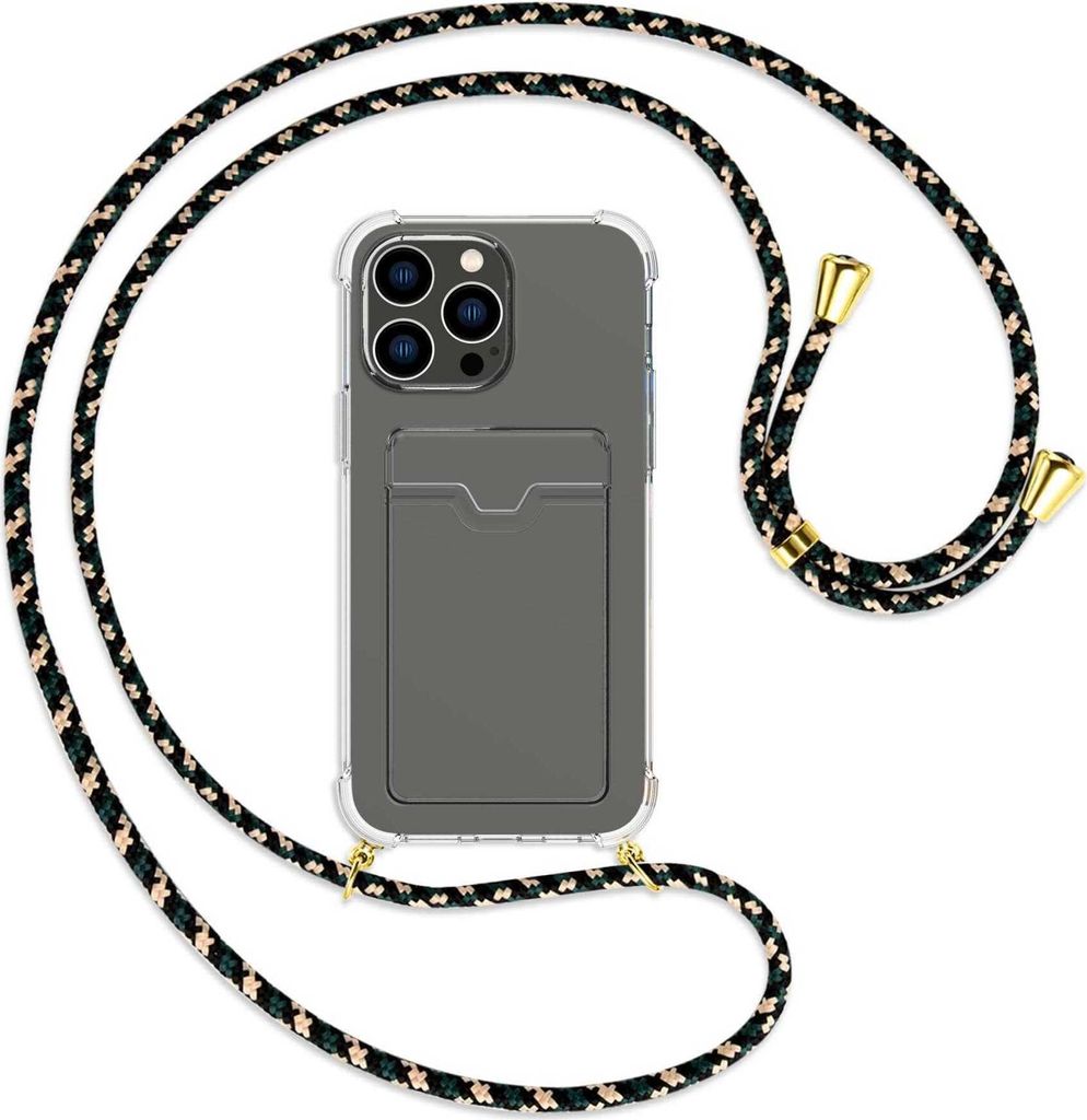 Handykette Backcover-Schutzhülle mit Band (Metall goldfarben) für Apple iPhone 14 Pro Max (6.7'') - camouflage
