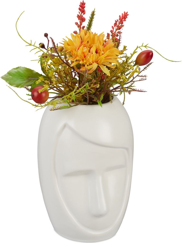Blumenvase Gesicht, Tischdeko aus Keramik, Dekovase, für Pampasgras und Trockenblumen, HxBxT: 14,5 x 9,5 x 10,5 cm, weiß