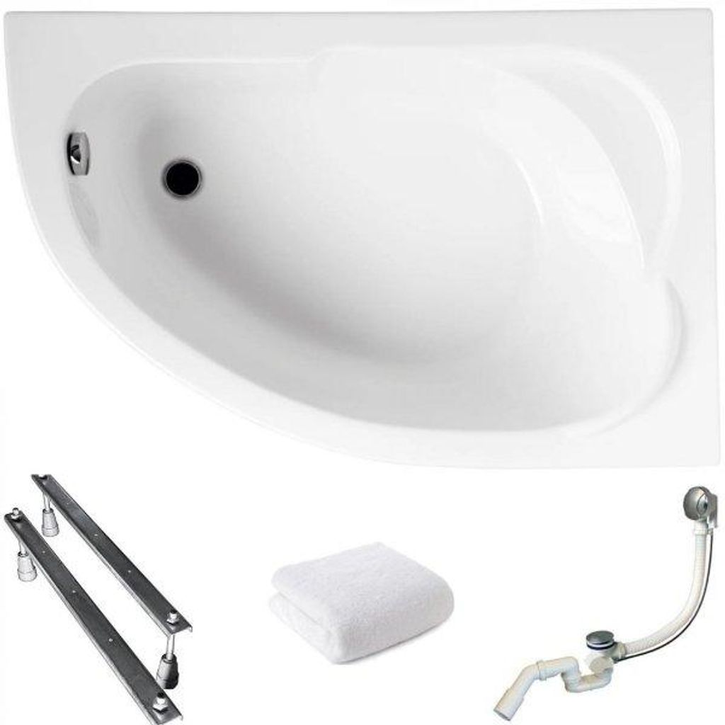 Aqua For You | Polimat Eckbadewanne - 130x85 Cm - Weiß - Trapezform - Siphon Chrom - Acrylbadewanne - Eckbadewanne - Rechts Seite