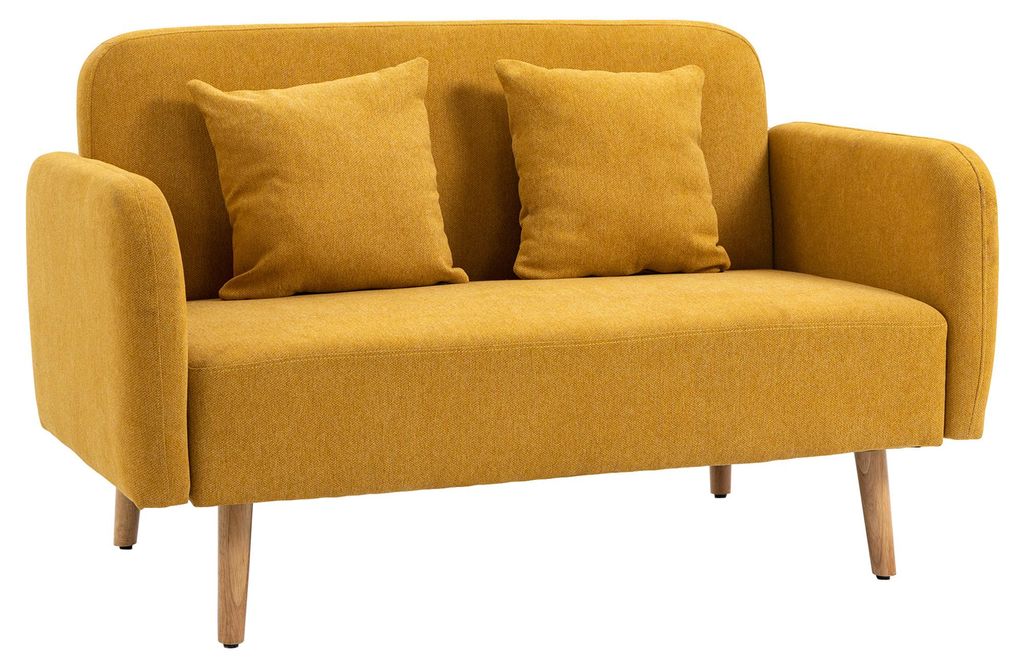 Sofa 2 Sitzer Couch mit 2 Wurfkissen. Kleine Loveseat mit Samtopik Modern Polstersofa fš¹r Wohnzimmer. Schlafzimmer. kleinen Raum. Gelb 130 x 70 ...