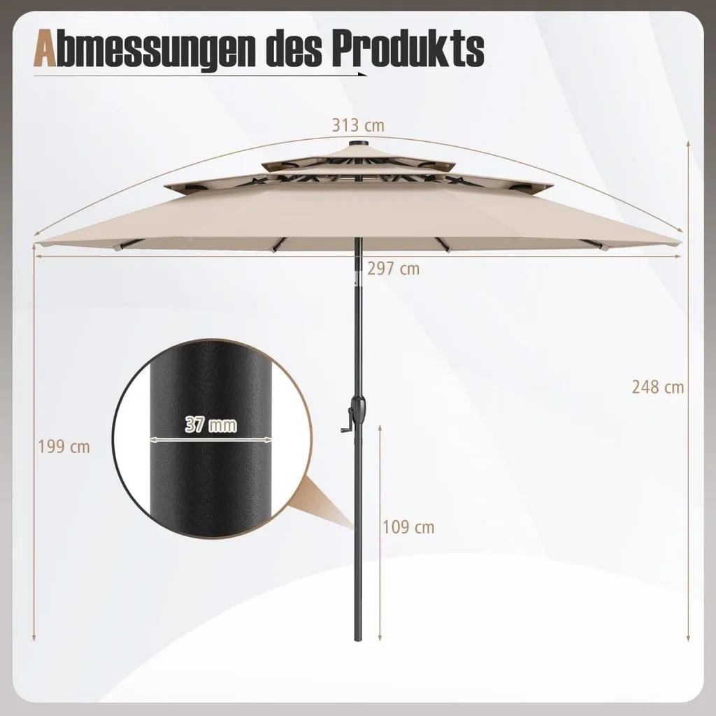Parasol de jardin 3 niveaux beige inclinable pour terrasse et spa