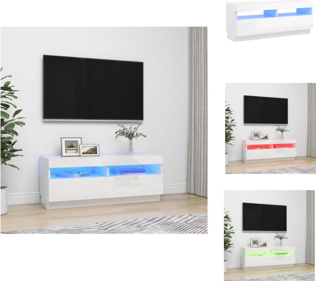 vidaXL TV-Schrank mit LED-Leuchten Hochglanz-Weiß 100x35x40 cm - TV-Möbel