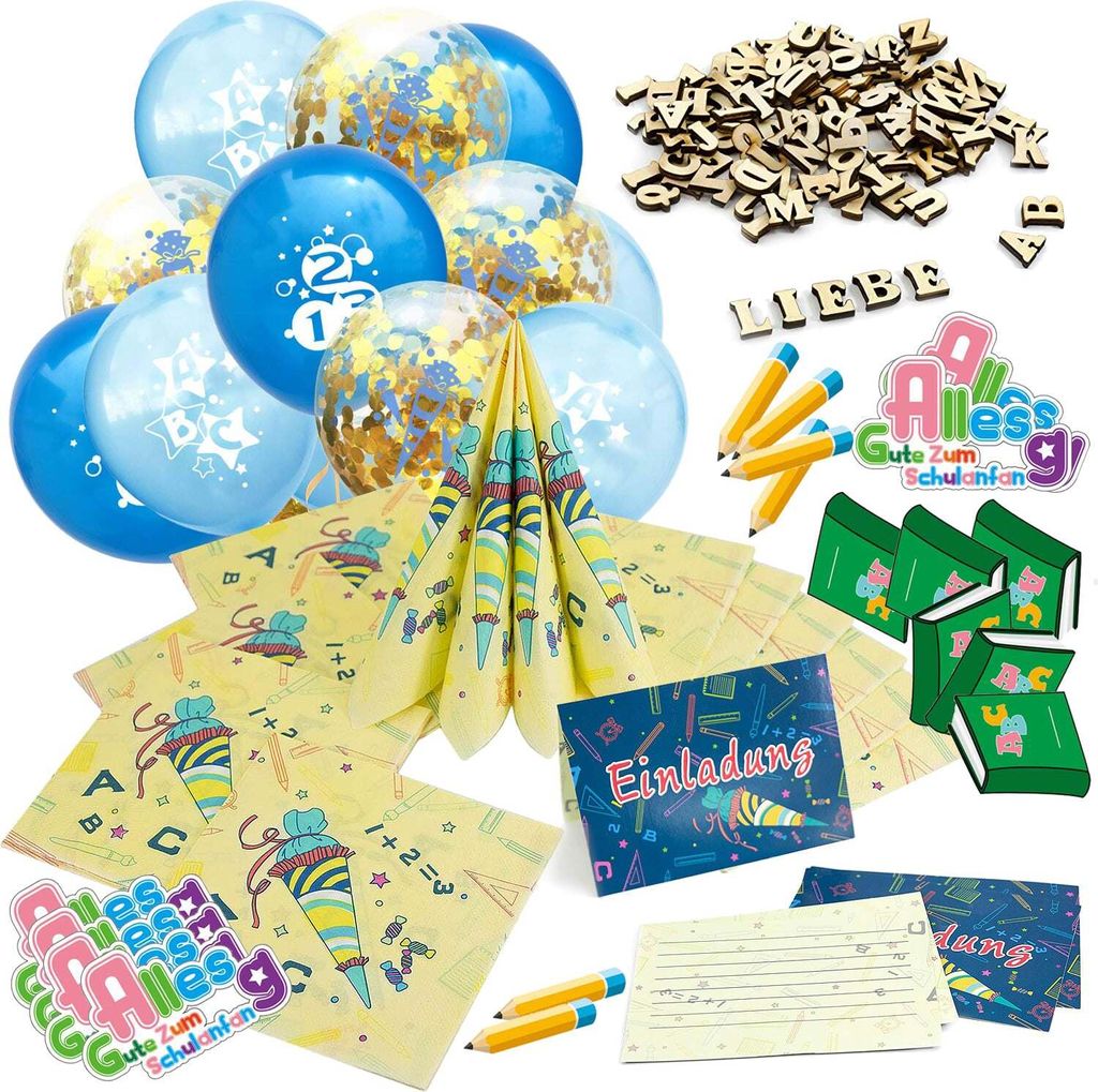 Oblique Unique Schuleinführung Schulanfang Einschulung Deko Set - Luftballons + Einladungskarten + Servietten uvm.