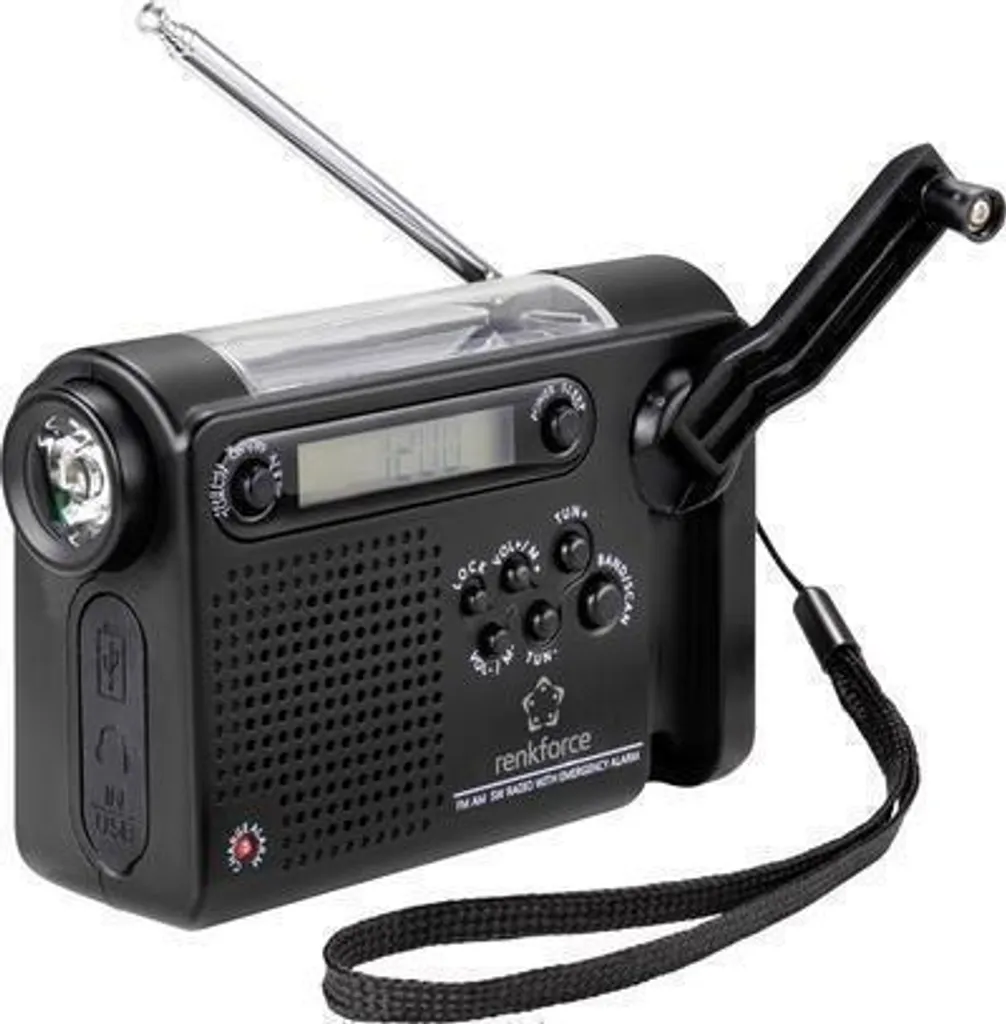 Radio mondiale portable à manivelle Renkforce RF-CR-200 avec solaire