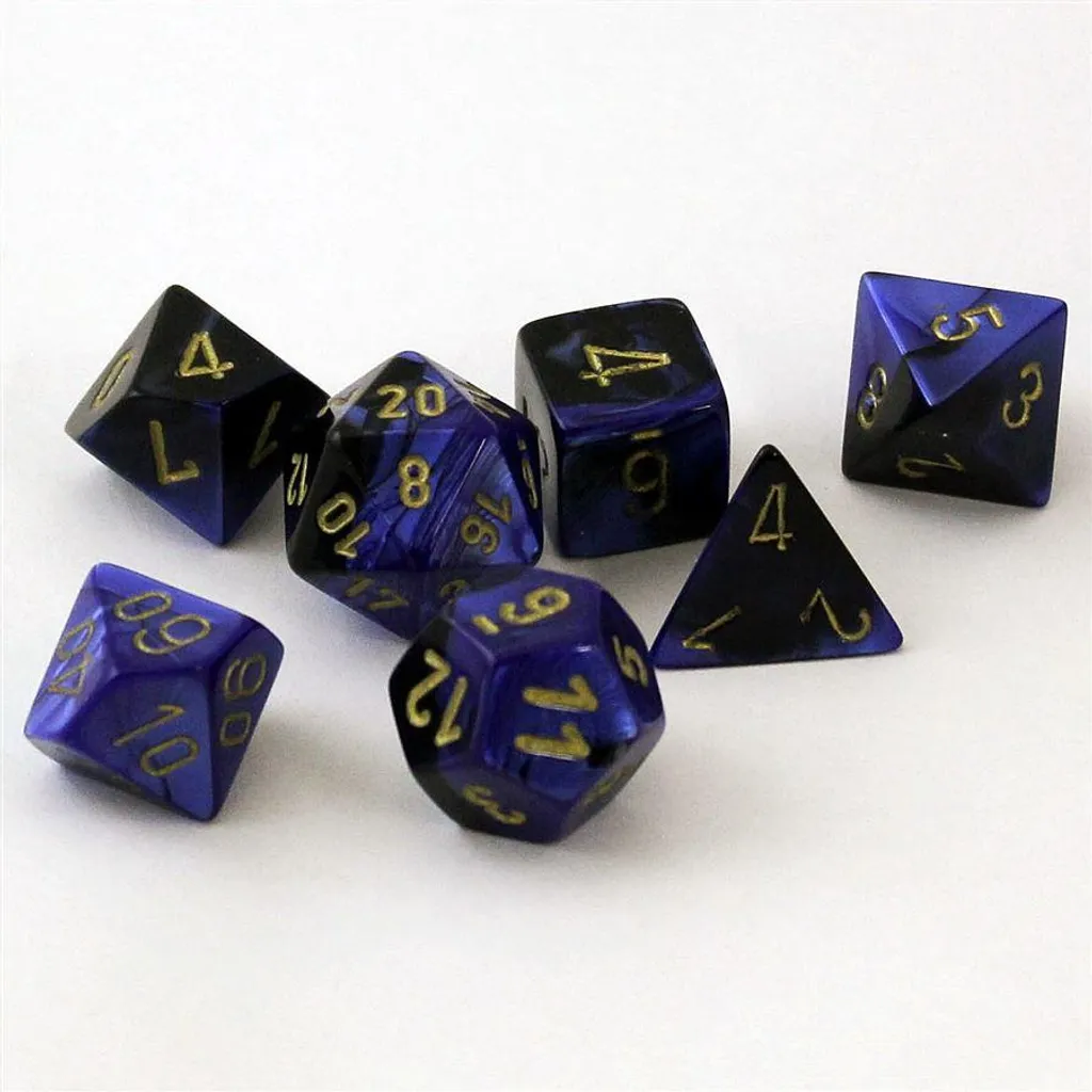 Chessex Gemini Noir-Bleu-Or - Set de 7 Dés RPG pour Jeux de Rôle (JDR)