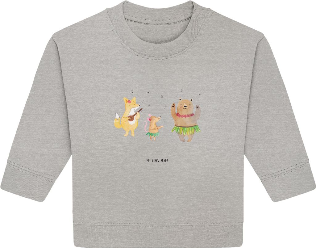 Mr. & Mrs. Panda Organic Baby Pullover Waldtiere Aloha 6. - 12. Monat - Heather Grey - Geschenk, Wald, Hase, Tanzen, Bullover, Musik, Lustige Sprü...