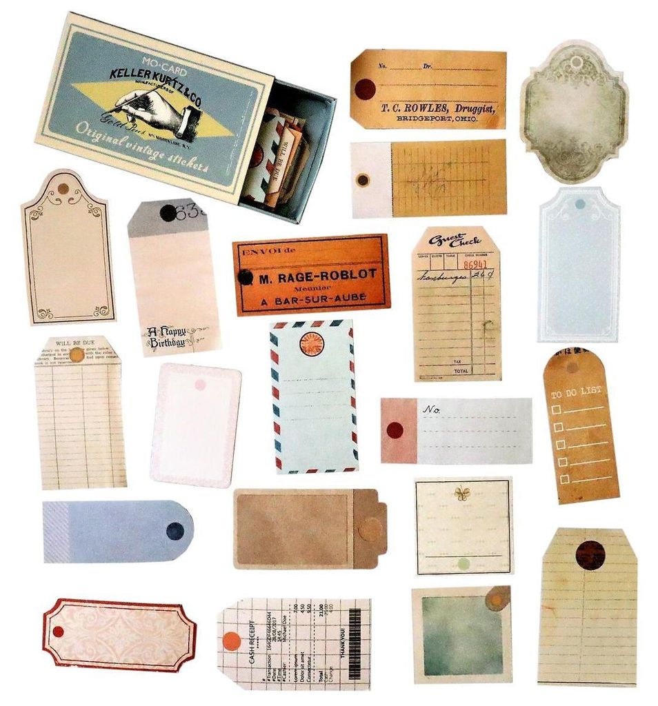 60x Aufkleberetiketten in Box, Vintage - Nr. 3