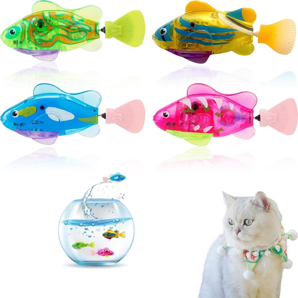 4er Set Elektrische Schwimmfische mit LED, Simulationsspielzeug, Wasserspielzeug für Kinder, Berührungsaktiv, Batteriebetrieben