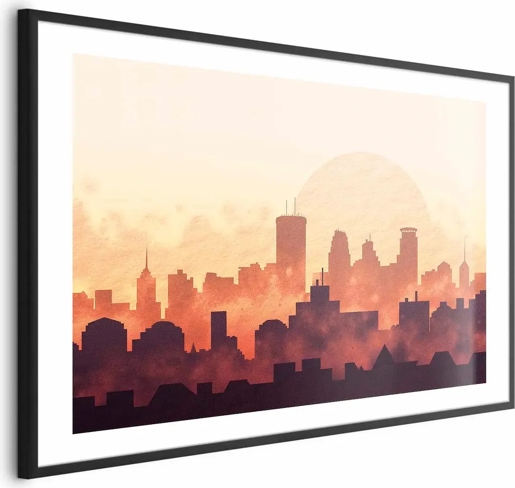 Quadro Moderno City Heat 90x60 con Cornice Nera e Bordo Bianco