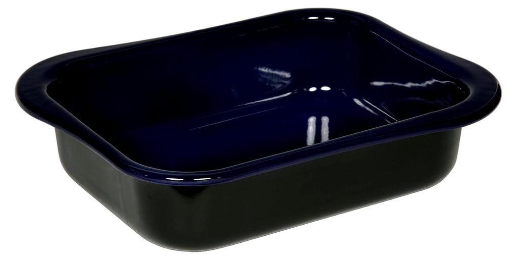 Wavehandle Bratpfanne, CLASSIC - SCHWARZ/BLAU, Maße 36 x 26,5 cm, Höhe 9,8 cm, Emaille, Bräter, Auflaufform, Induktion