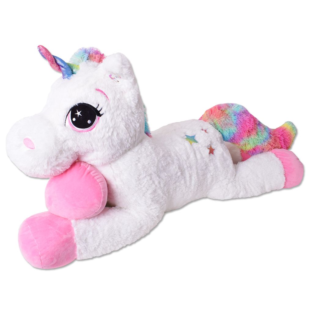 TE-Trend Plüschtier Einhorn Unicorn liegend 60cm weiß pink mit Flügel mehrfarbig 