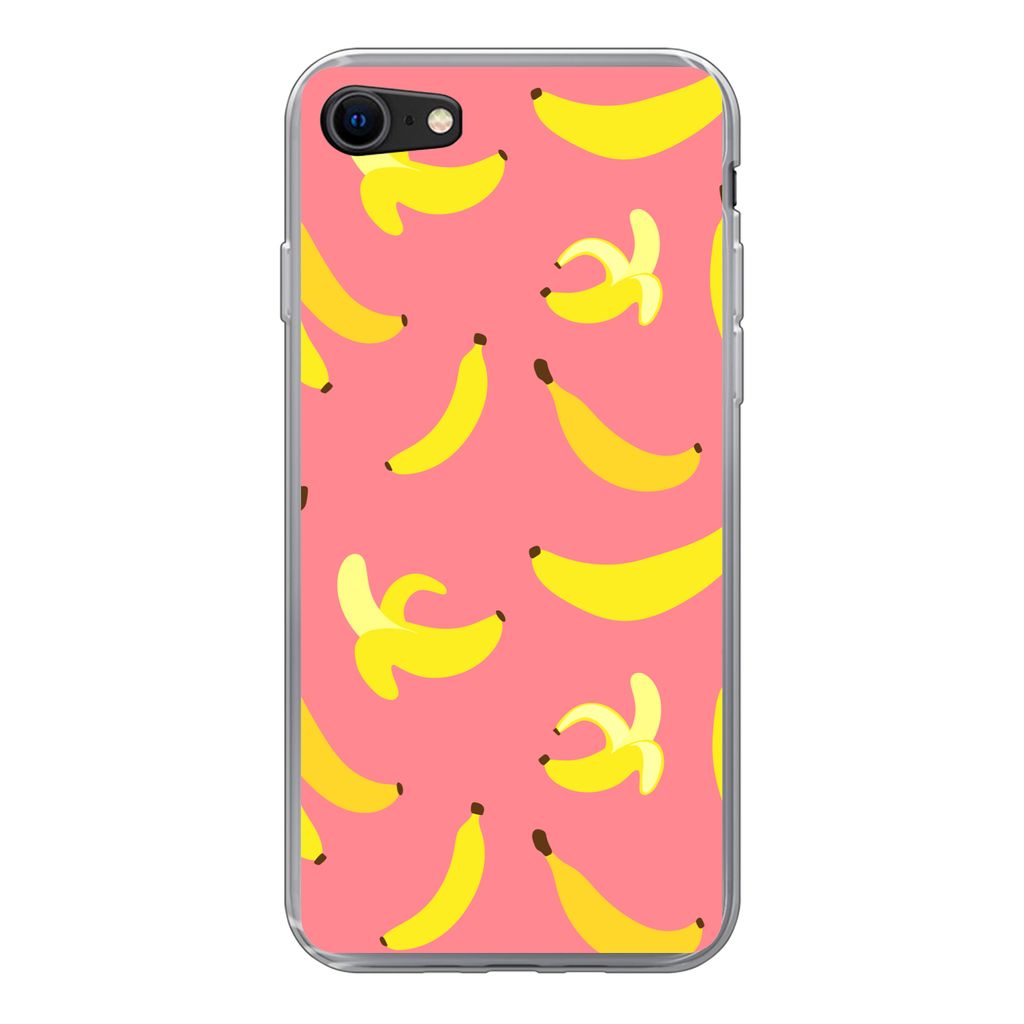 MuchoWow Handyhülle Schutzhülle Hülle für iPhone SE 2022 Banane - Rosa - Tropisch Silikon Softcase Handy Hülle - Schutzhülle