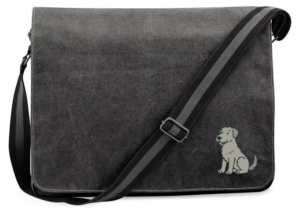 Huuraa Umhängetasche Irish Wolfhound Comic Wolfi 14 Liter Black Canvas Laptoptasche Geschenkidee