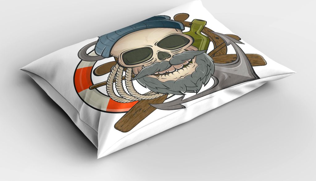 ABAKUHAUS Schädel Kopfkissenbezug, Seemann Alten Schädels Mit Bart Maskottchen Seethema Skeleton Rettungsring, 40x80 cm, Mehrfarbig