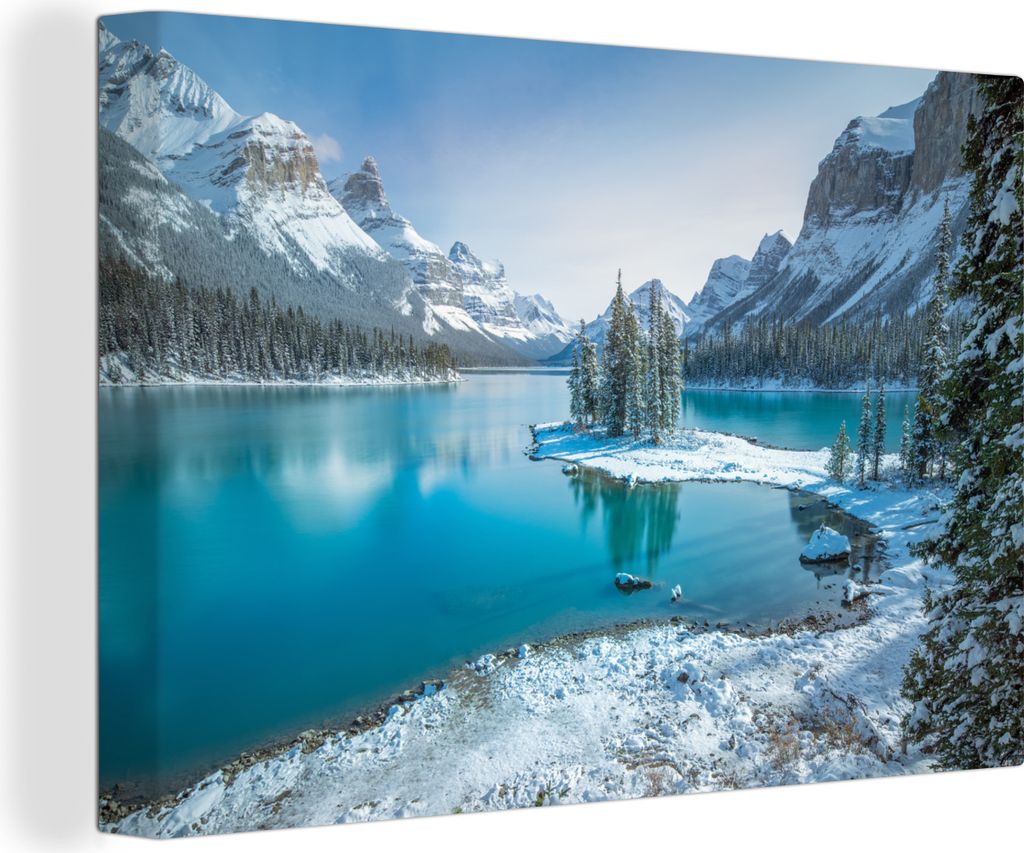 OneMillionCanvasses - Leinwandbilder - 150x100 cm, Winterlandschaft im Jasper National Park, Nordamerika, Wandbilder Kunstdruck Wanddekoration