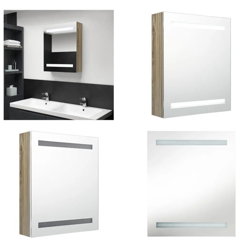 Specchio Bagno Contenitore LED Rovere 50cm | Mobiletto Sospeso vidaXL