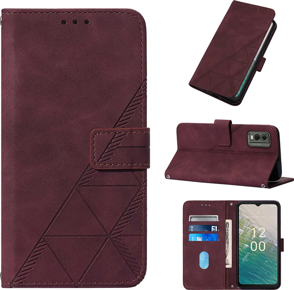 Custodia Elegante Nokia C32 Goffrata Rossa - Protezione Portafoglio